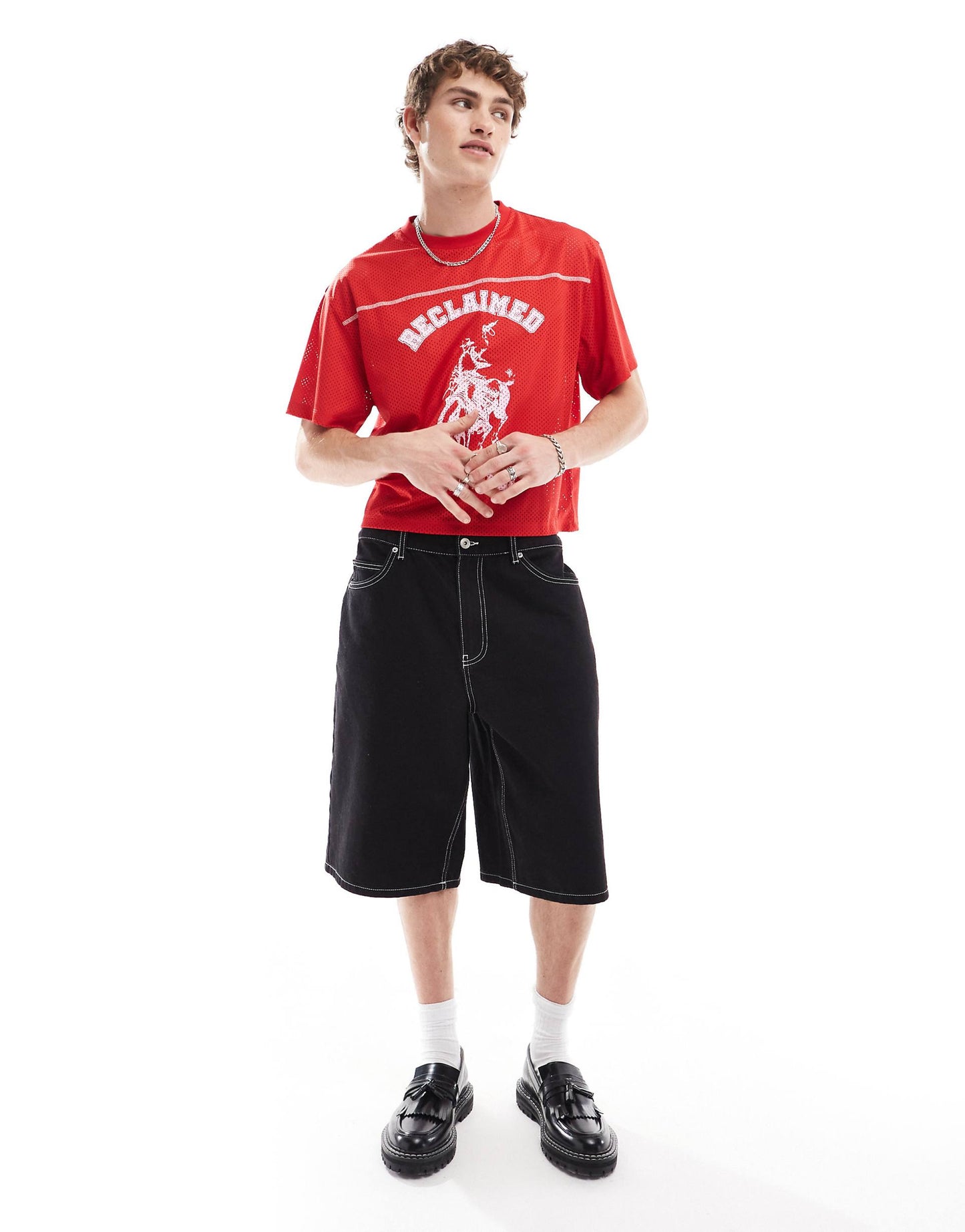 Cropped Boxy Airtex Football T Shirt With Cowboy Print