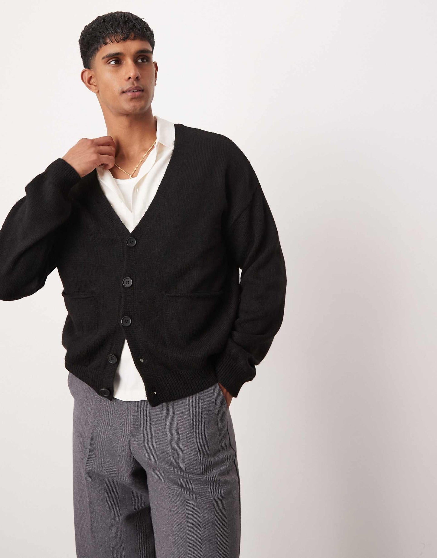 Relaxed Boxy Fit Brushed Knitted Cardigan