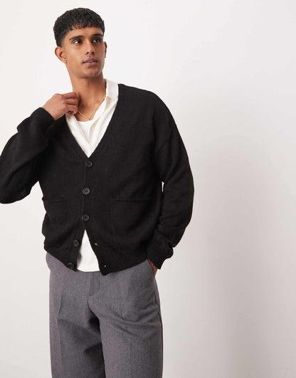 Relaxed Boxy Fit Brushed Knitted Cardigan