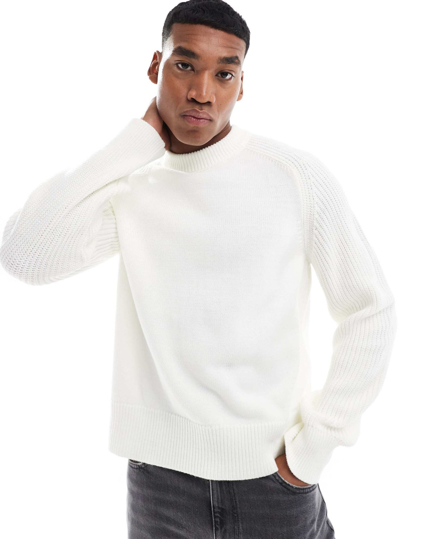 Relaxed Boxy Knitted Jumper With Ribbed Sleeves