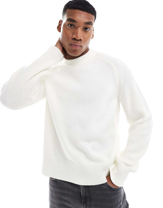 Relaxed Boxy Knitted Jumper With Ribbed Sleeves