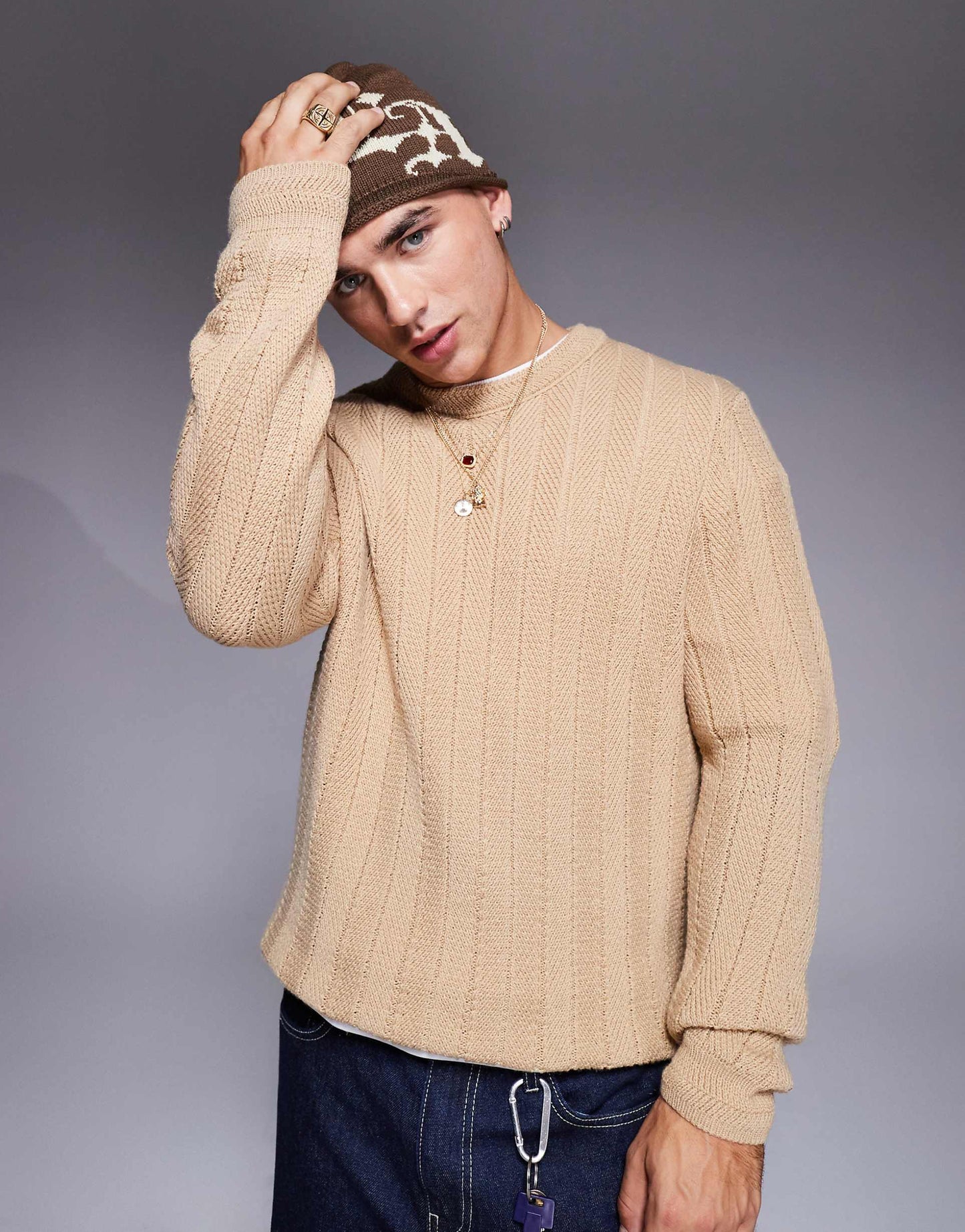 Knitted Jumper With Contrast Rib
