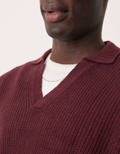 Oversized Ribbed Knitted Jumper With Notch Neck