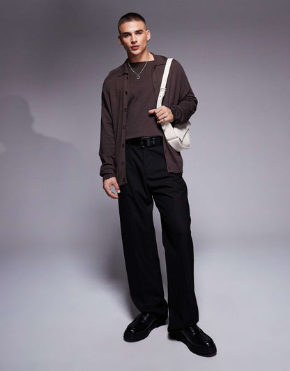 Co-Ord Relaxed Knitted Button Through Long Sleeve Polo