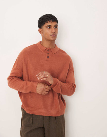Oversized Boxy Fit Polo Jumper