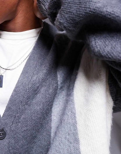 Oversized Boxy Fit Knitted Cardigan With Colourblock