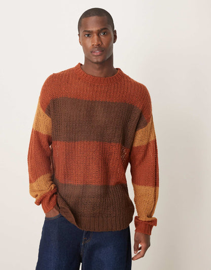 Relaxed Open Knit Crew Neck Jumper