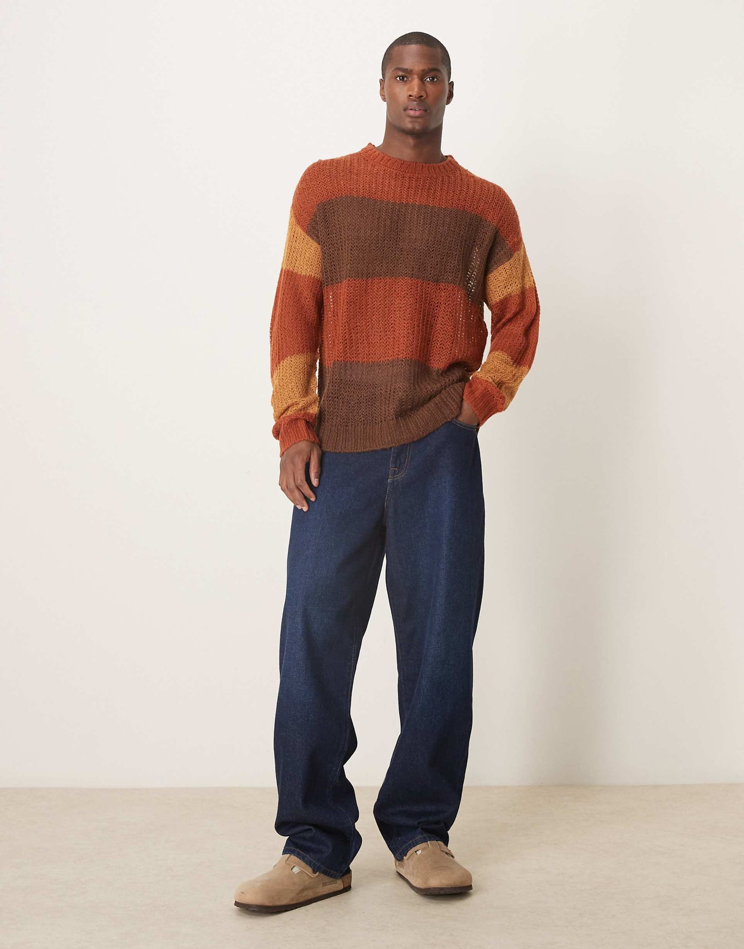 Relaxed Open Knit Crew Neck Jumper