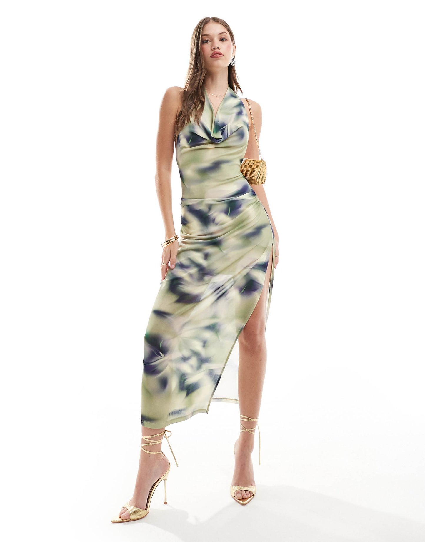 Cowl Neck Low Back Maxi Dress