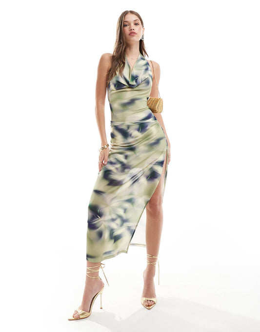 Cowl Neck Low Back Maxi Dress