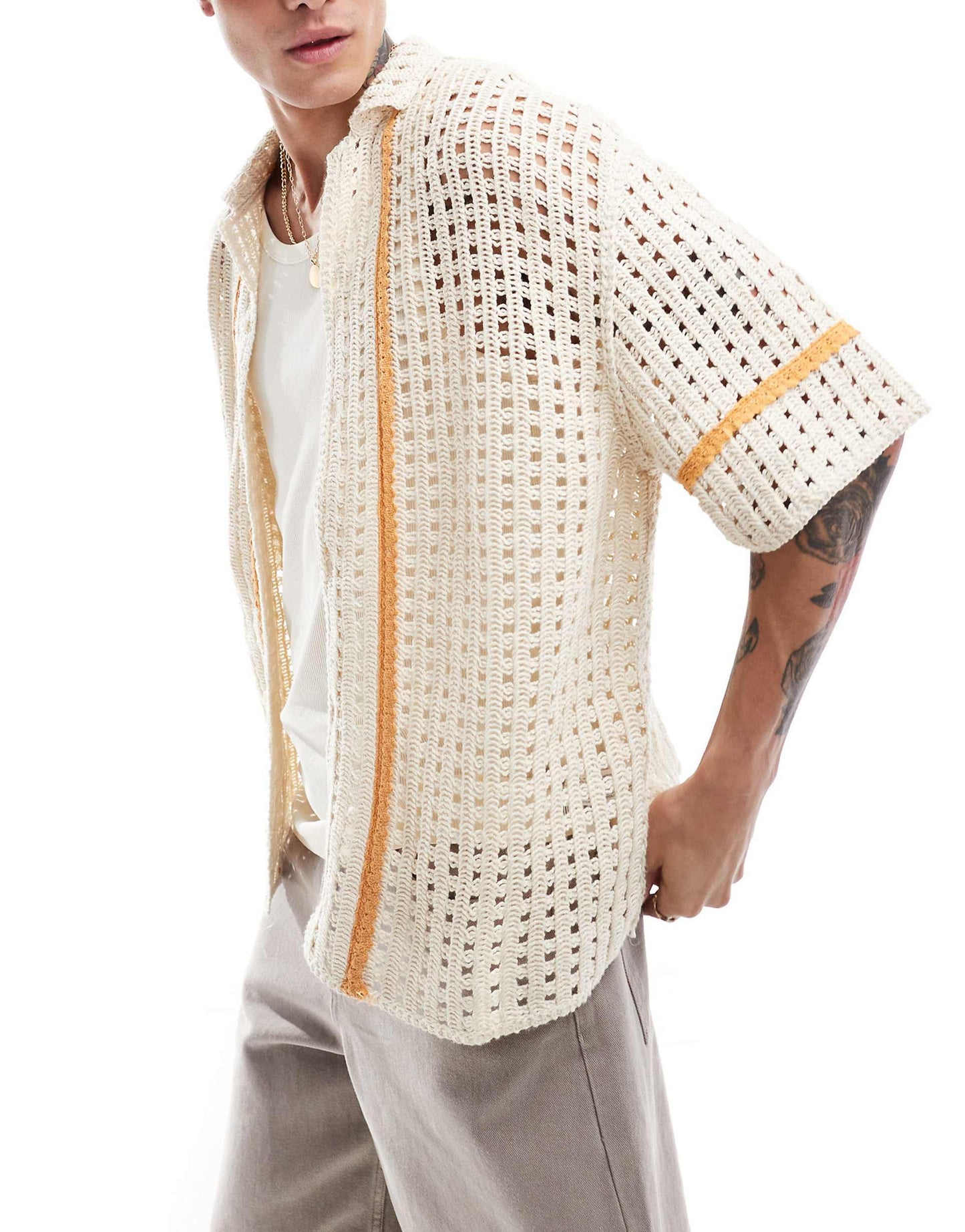 Crochet Orange Stripe Shirt