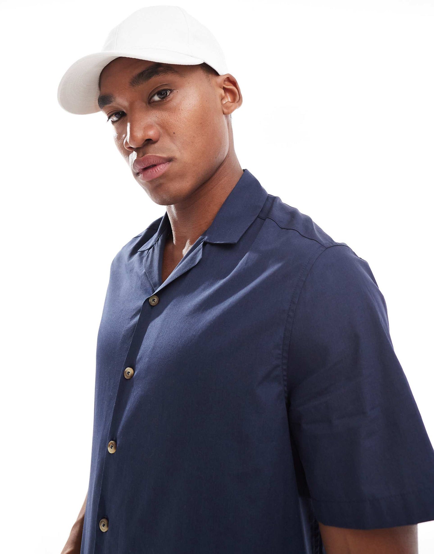Boxy Shirt With Revere Collar And Short Sleeves
