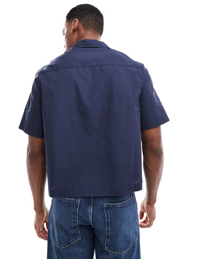 Boxy Shirt With Revere Collar And Short Sleeves