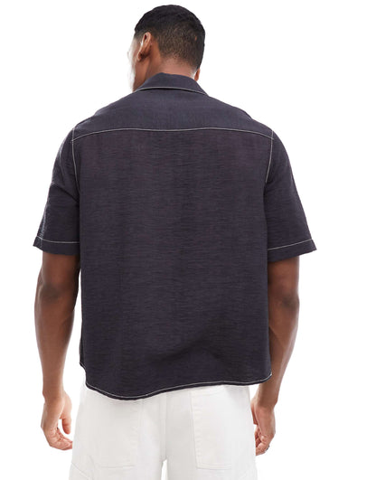 Relaxed Boxy Shirt With Short Sleeves And Contrast Stitch