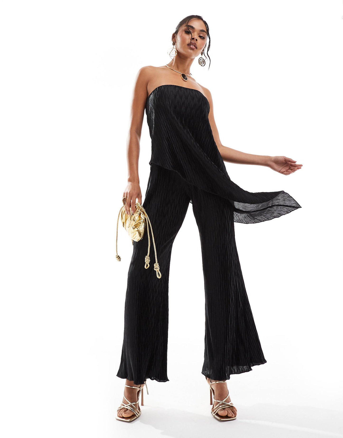 Plisse Bandeau Wide Leg Jumpsuit