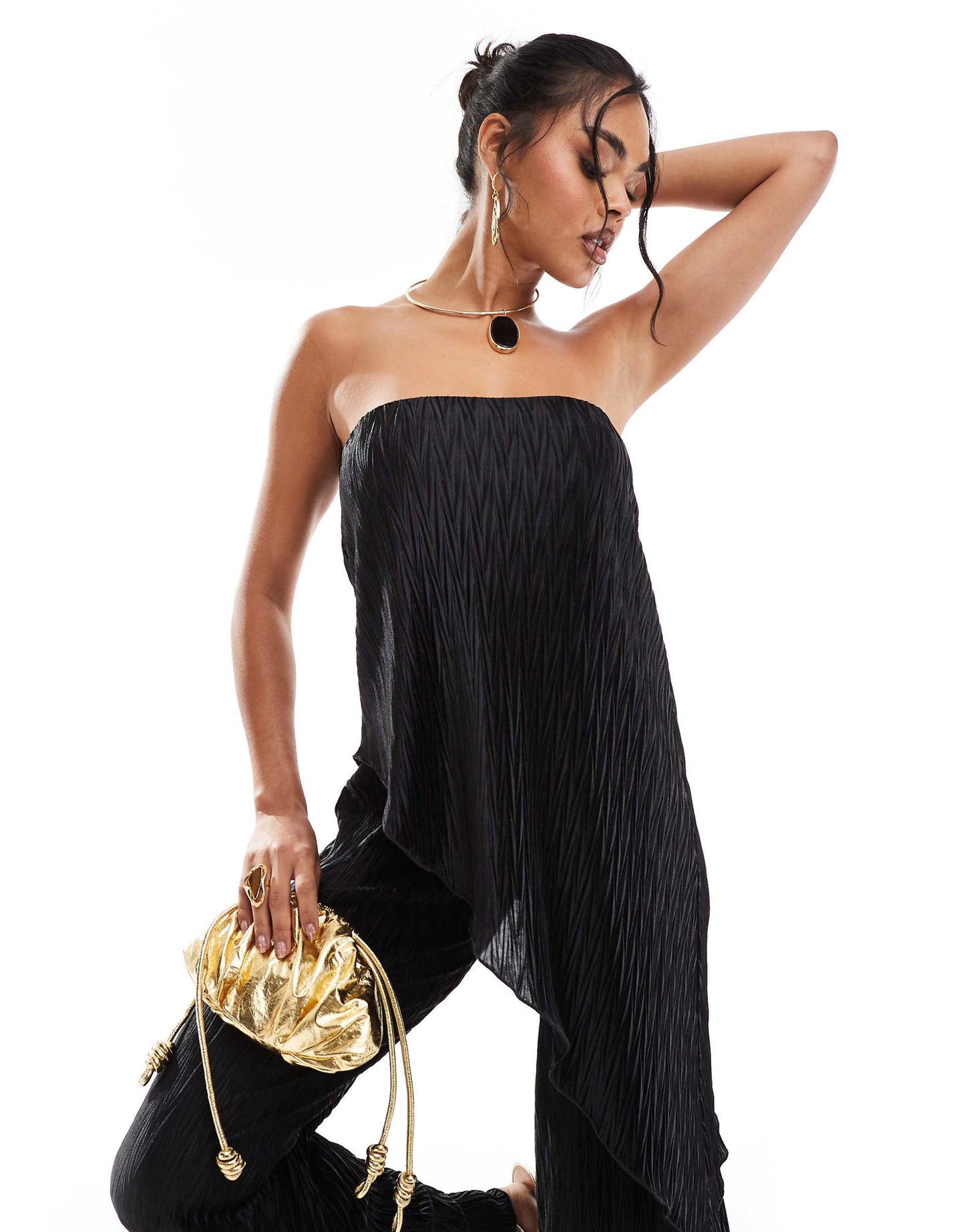 Plisse Bandeau Wide Leg Jumpsuit