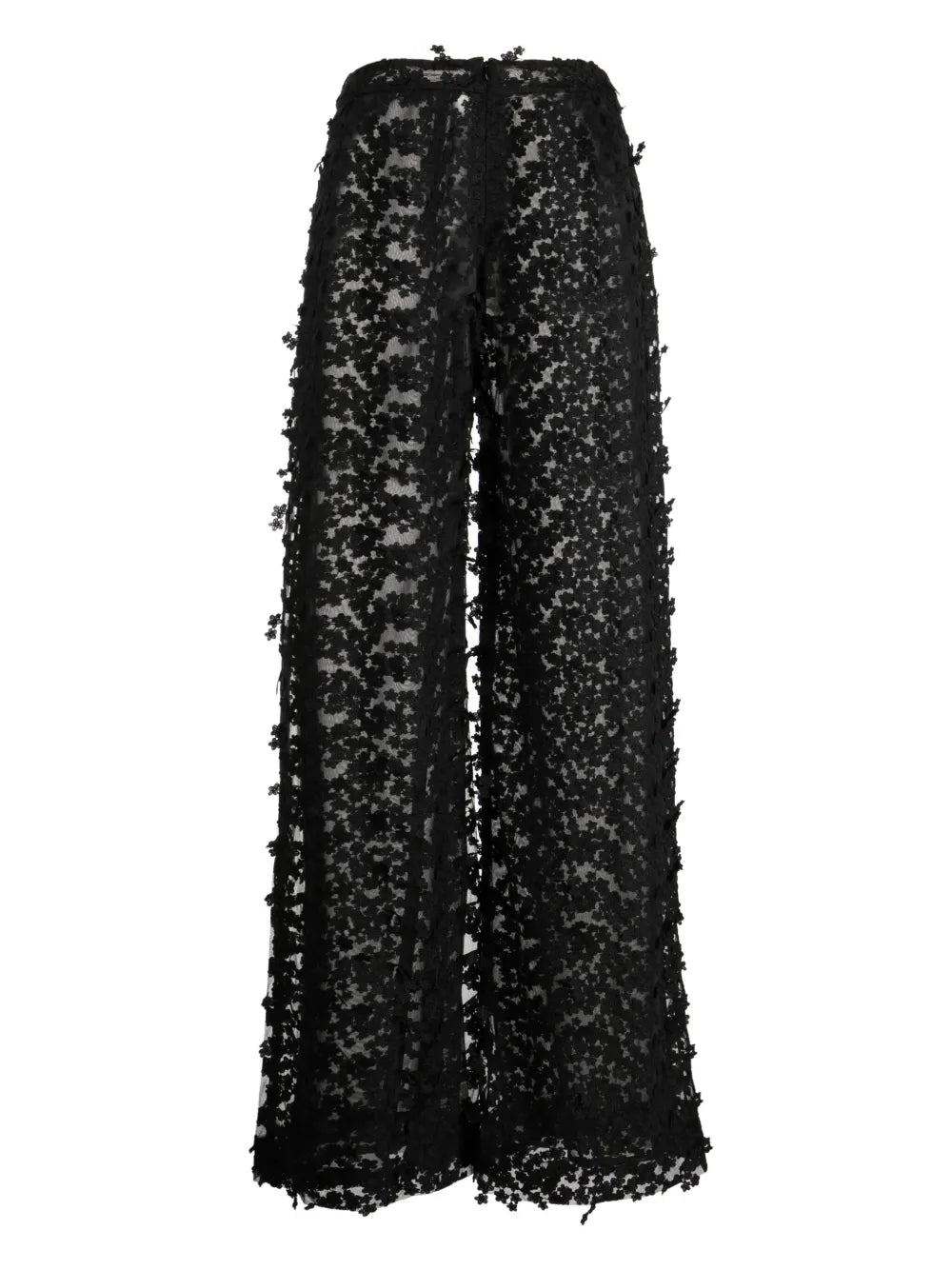 Floral-Appliqué Wide-Leg Trousers