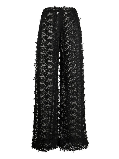 Floral-Appliqué Wide-Leg Trousers