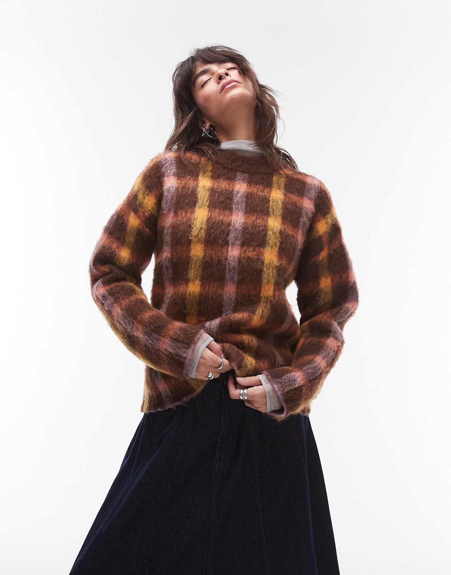 Knitted Blurred Check Relaxed Longline Jumper