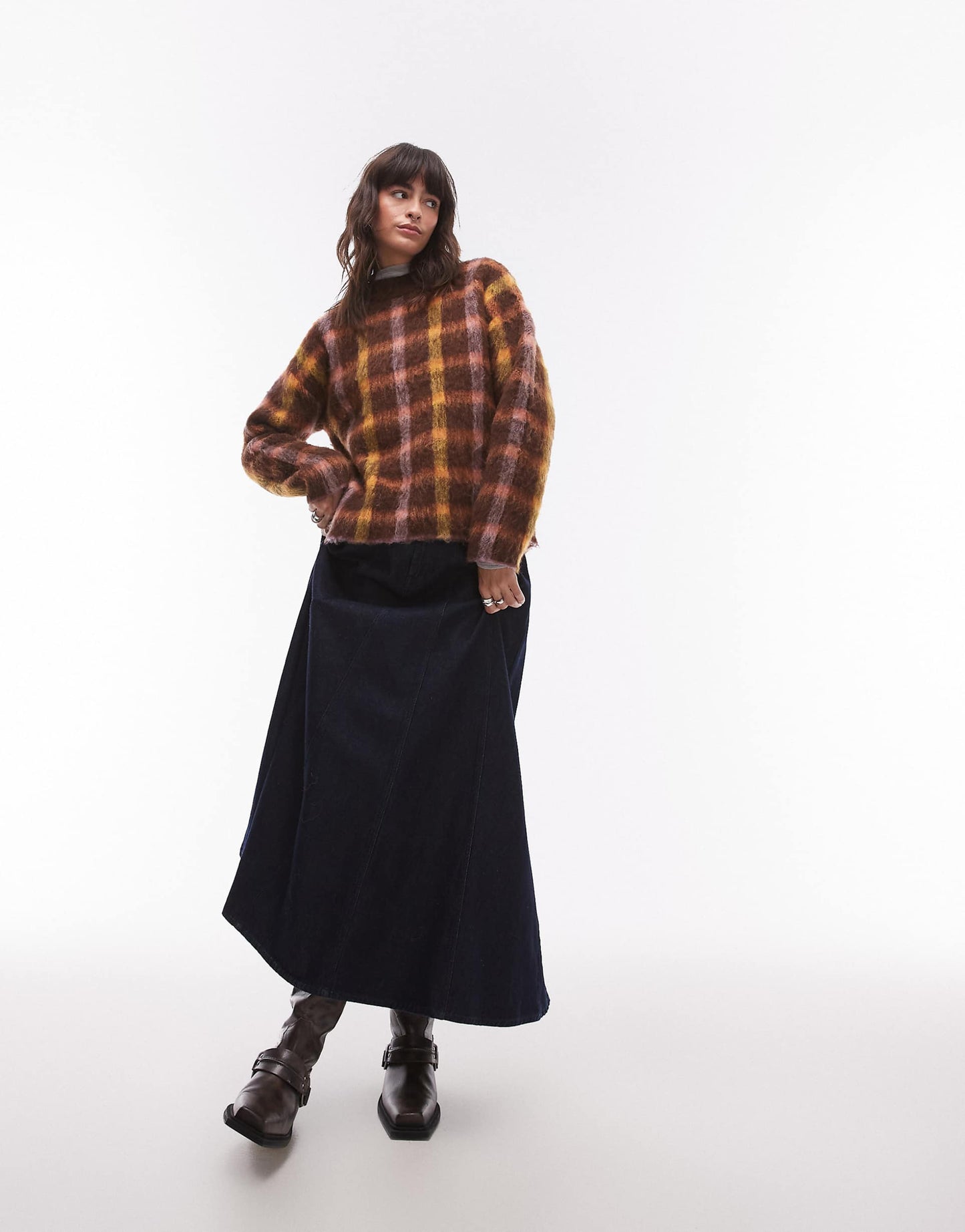 Knitted Blurred Check Relaxed Longline Jumper