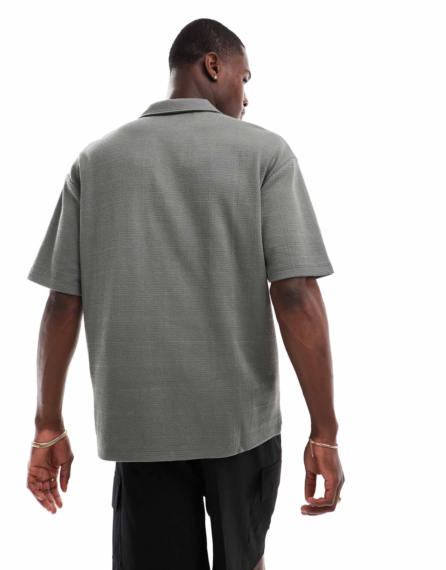 Oversized Relaxed Polo Shirt With Check Texture