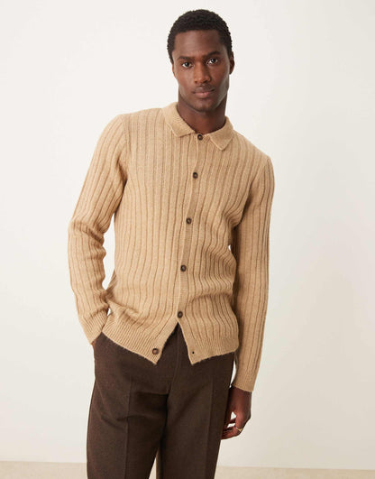 Standard Ribbed Knitted Collar Cardigan