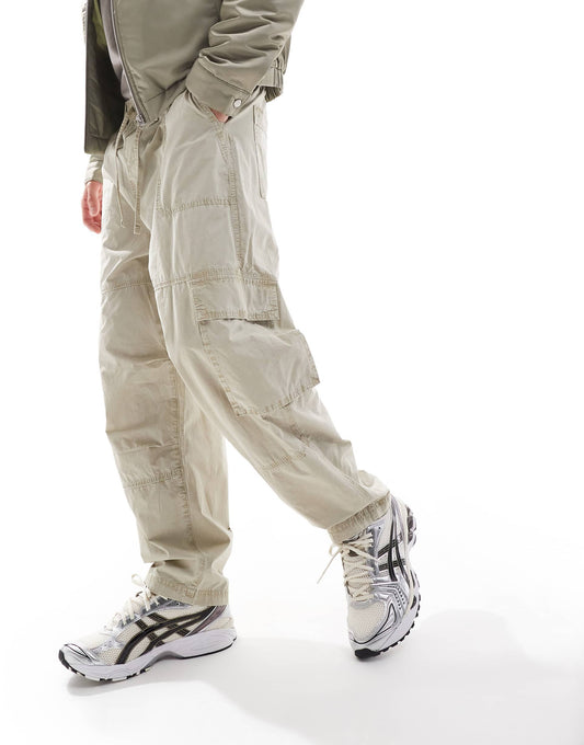 Washed Baggy Cargos With Panel Detailing