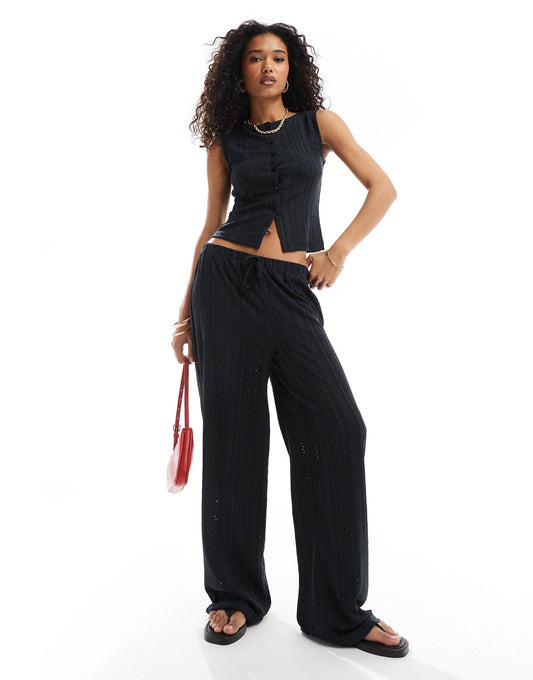 Low Rise Broderie Wide Leg Trousers Co Ord