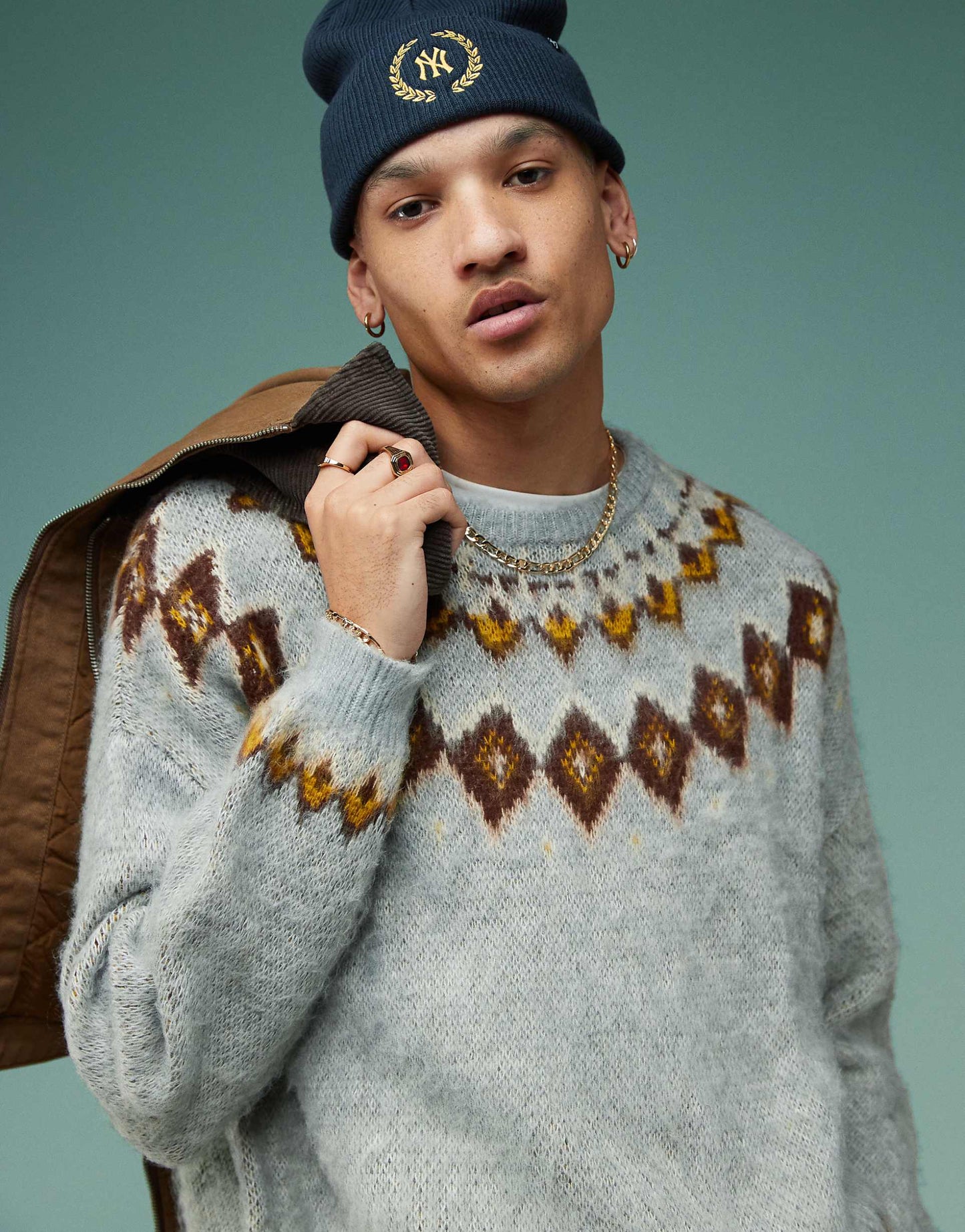 Oversized Boxy Fit Fluffy Knitted Jumper With Fairisle Pattern