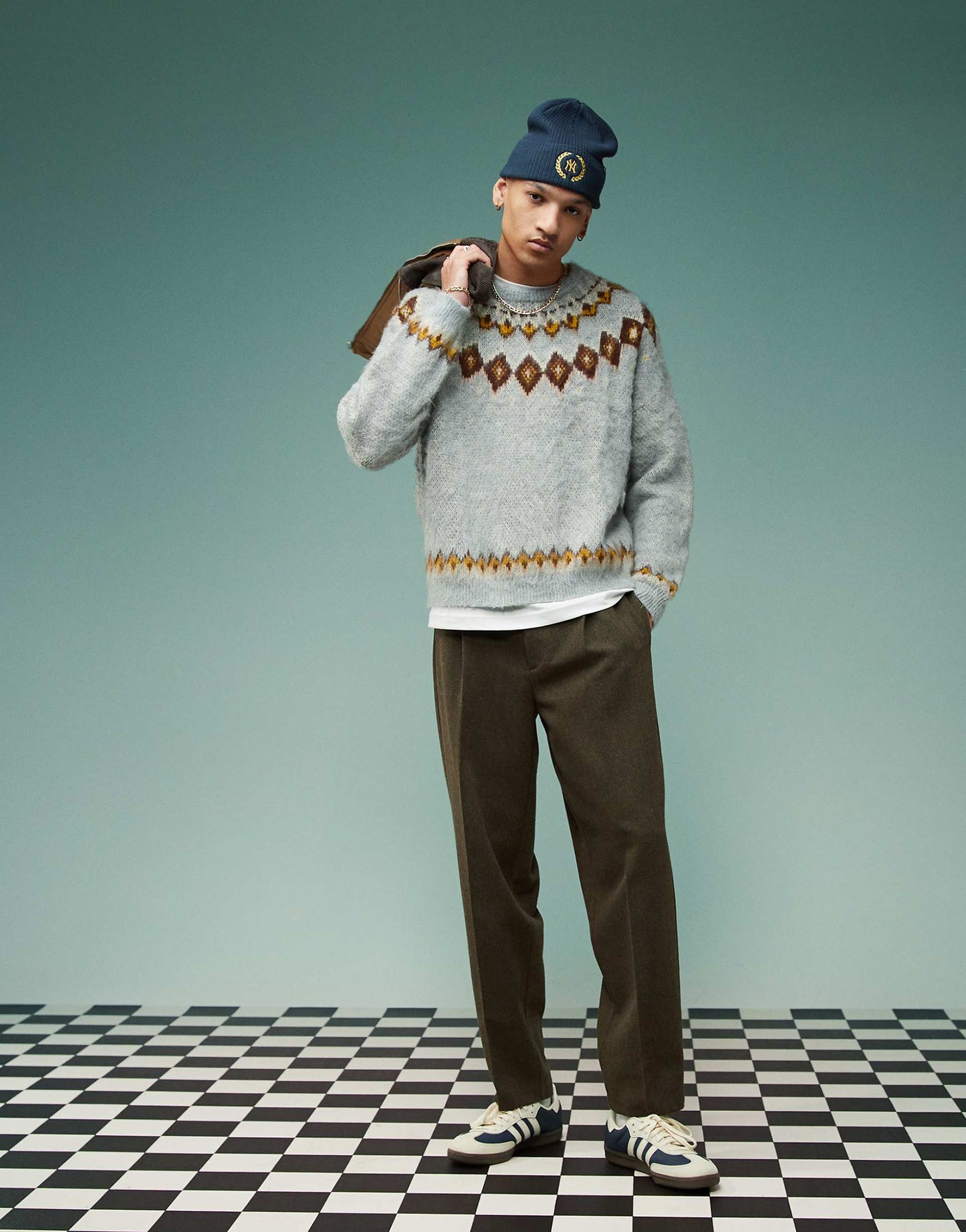 Oversized Boxy Fit Fluffy Knitted Jumper With Fairisle Pattern