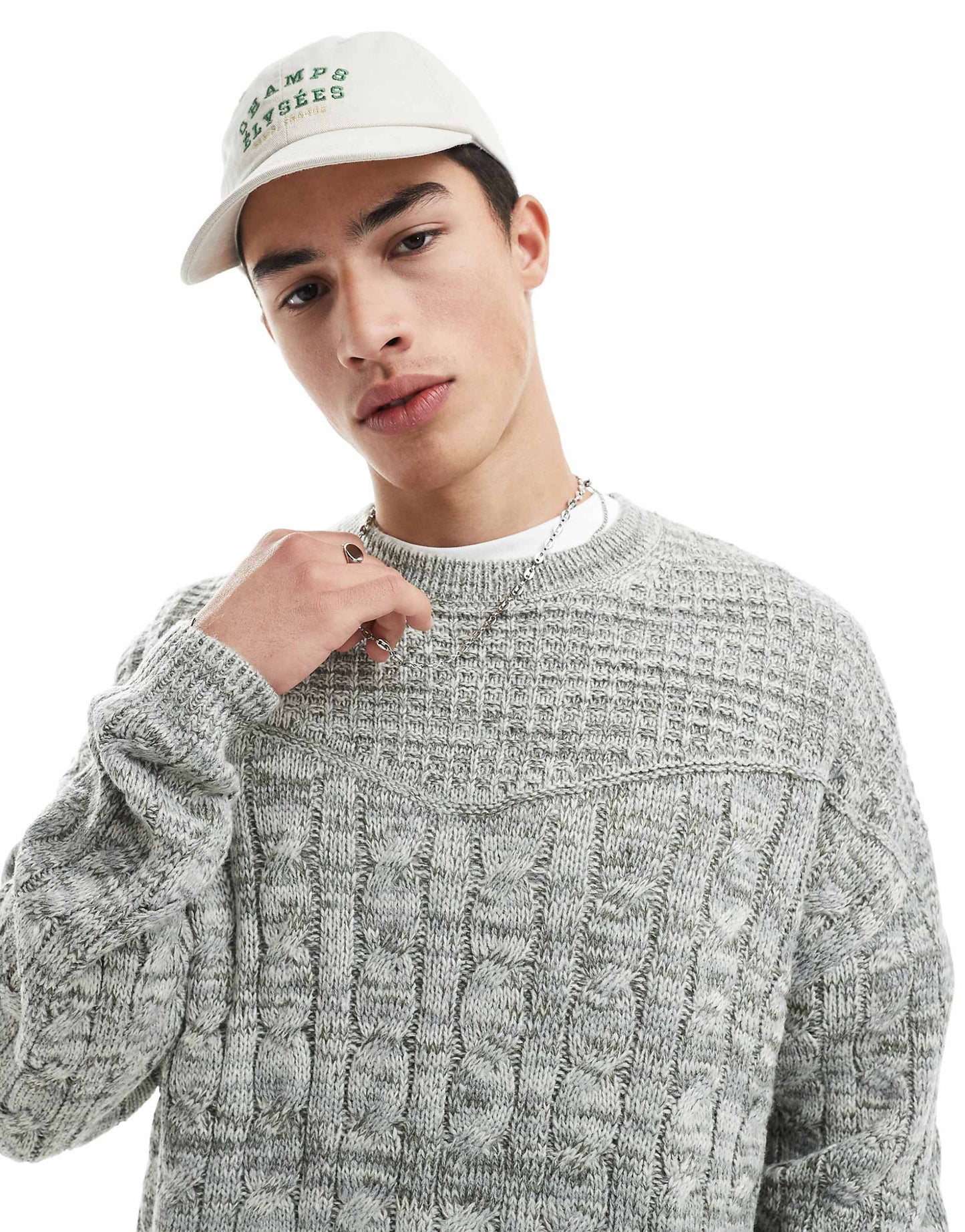 Knitted Crew Neck Jumper With Cable Knit Detail