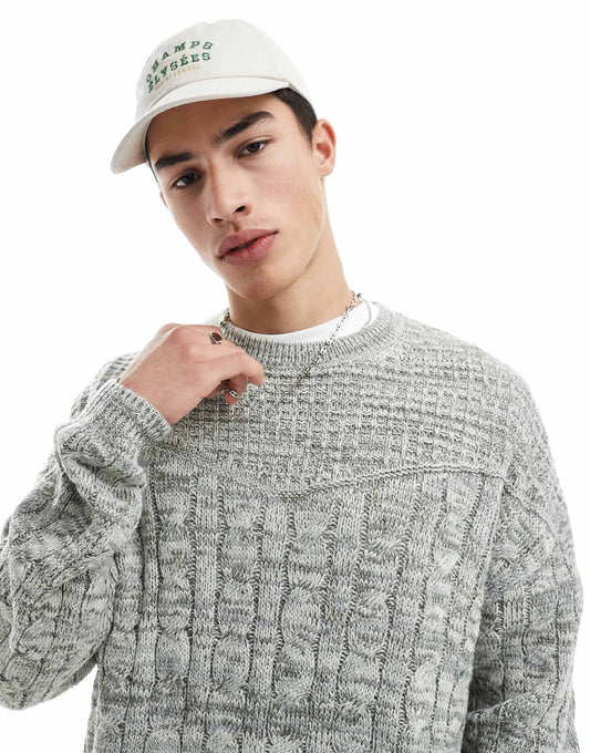 Knitted Crew Neck Jumper With Cable Knit Detail