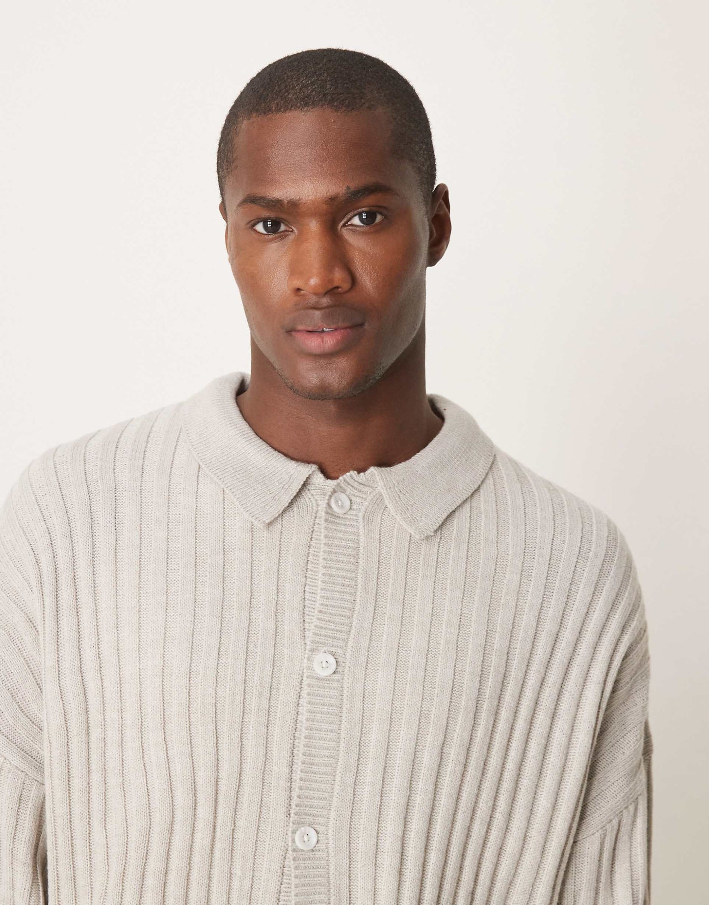 Oversized Ribbed Cardigan With Collar