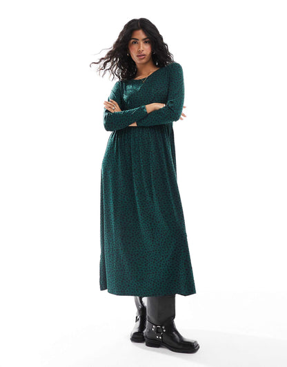 Long Sleeve Smudge Spot Midi Dress