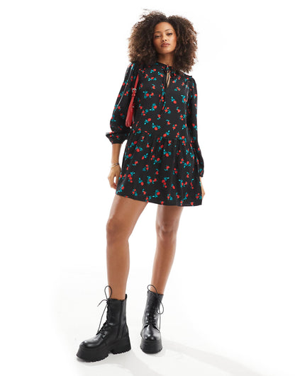 Rose Print Mini Smock Dress