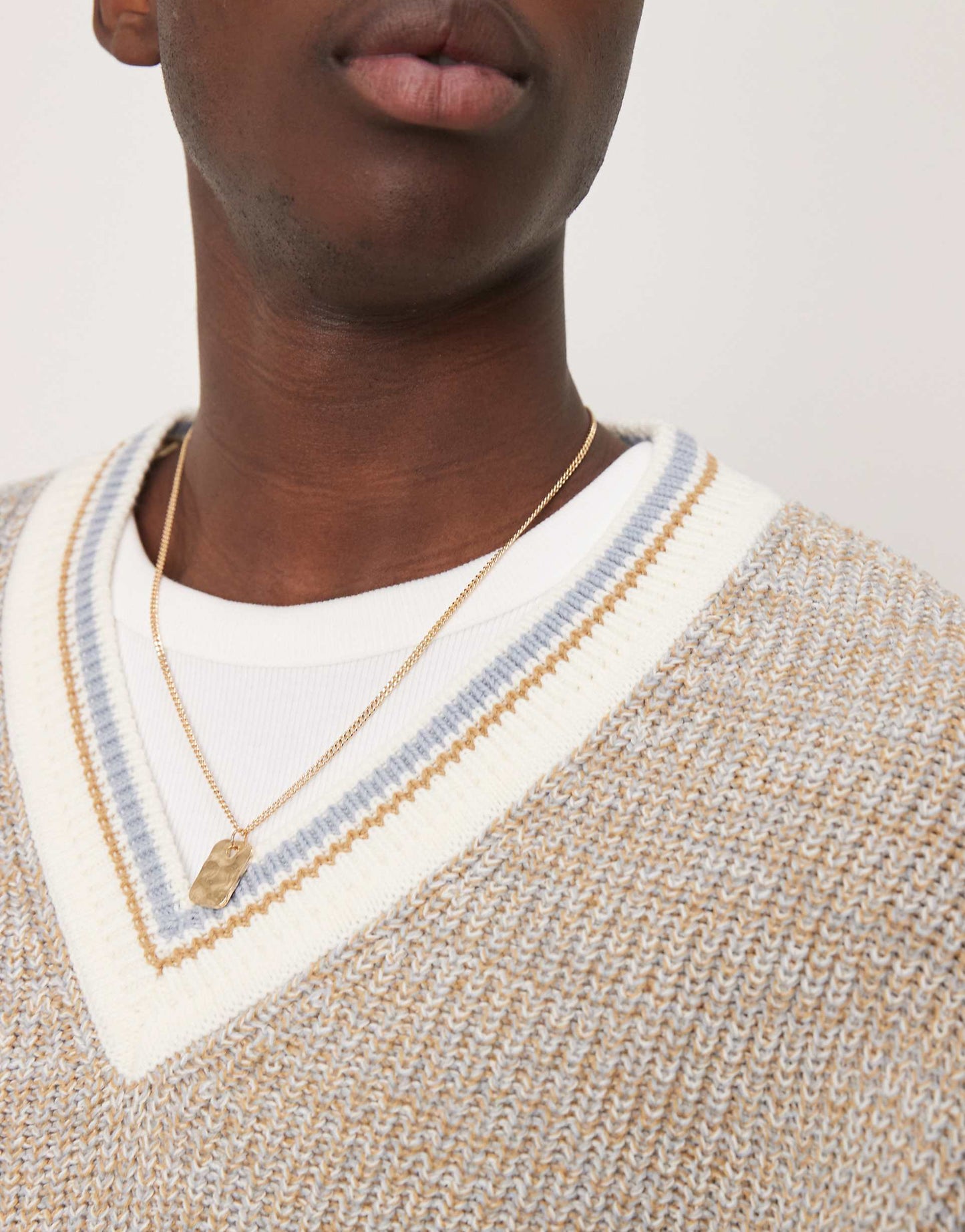 Oversized Boxy Fit Knitted V-Neck Jumper With Tipping