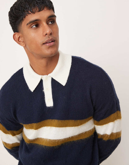 Relaxed Knitted Rugby Polo Jumper