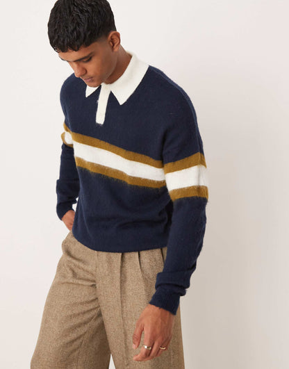 Relaxed Knitted Rugby Polo Jumper