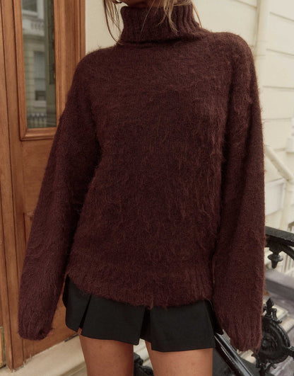 Fluffy Longline Roll Neck Jumper