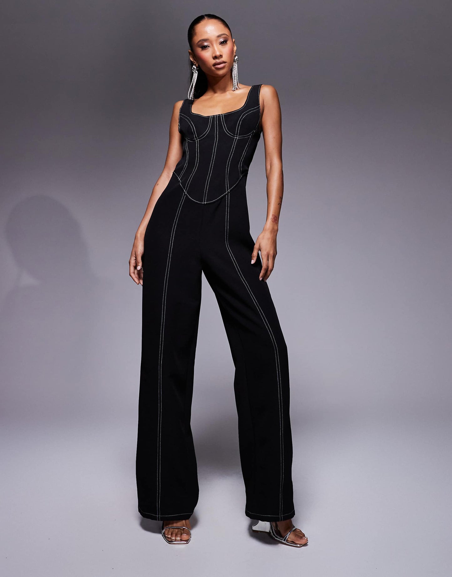 Topstitch Corset Detail Structured Jumpsuit