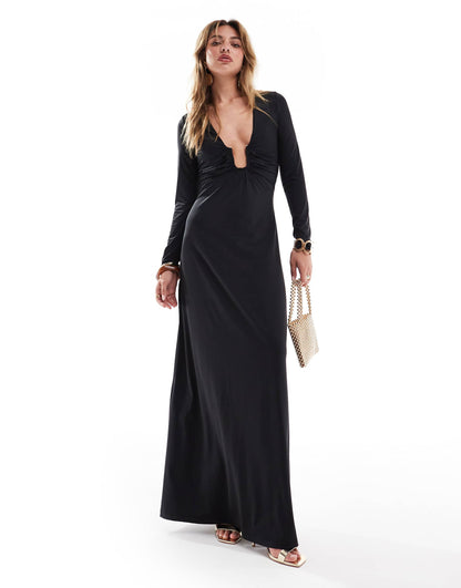 Long Sleeve Maxi  Dress In Black