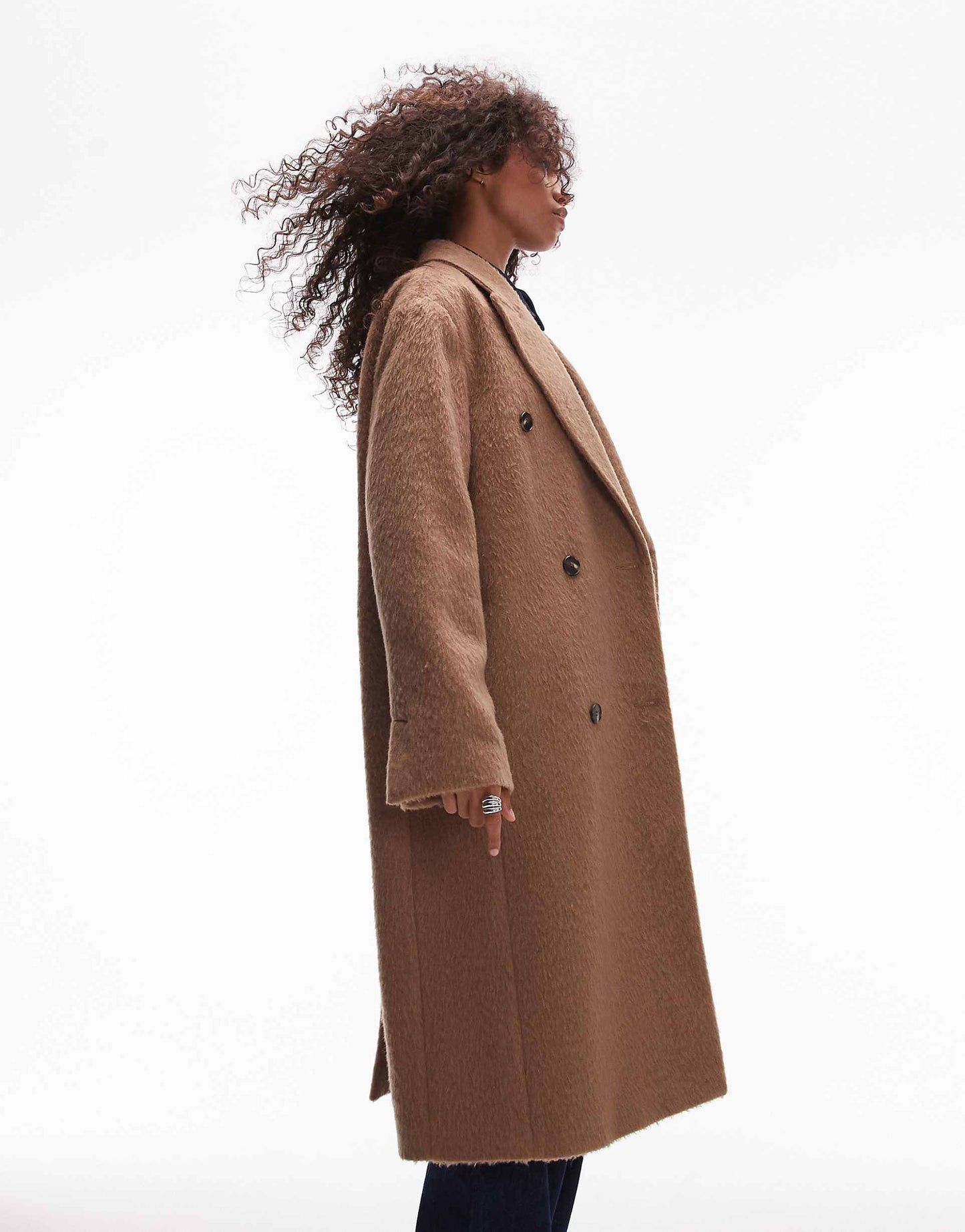 Wool Look Double Breasted Brushed Coat