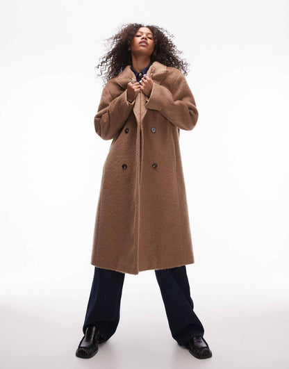 Wool Look Double Breasted Brushed Coat