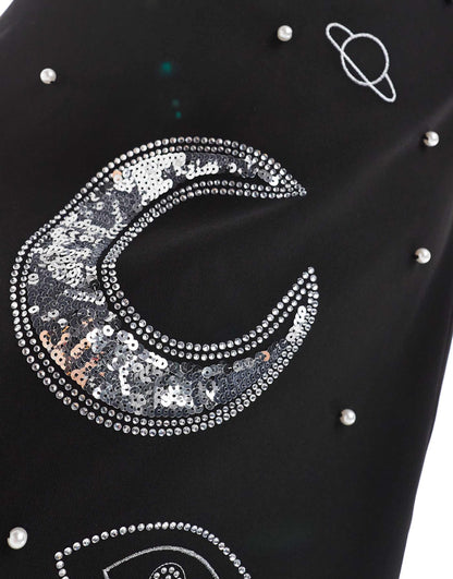 Celestial Sequin And Pearl Embellished Side Split Mini Dress