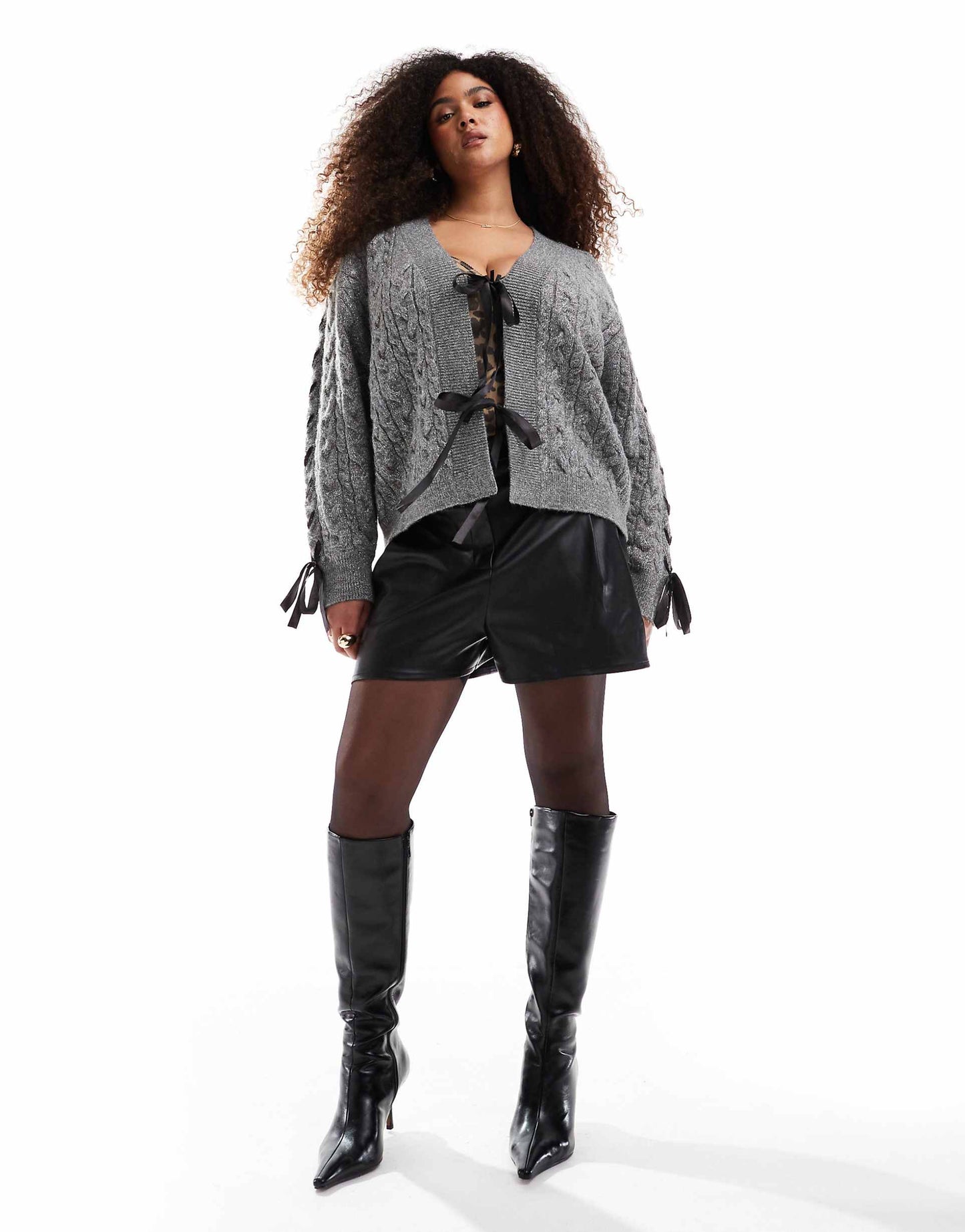 Cable Knit Tie Ribbon Detail Cardigan