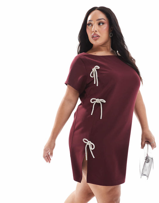 Embellished Bow Detail Side Split Mini Dress