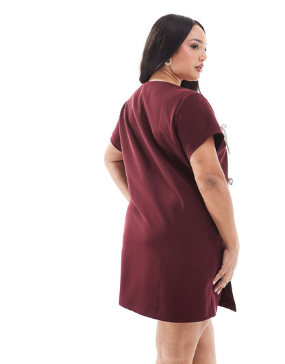 Embellished Bow Detail Side Split Mini Dress