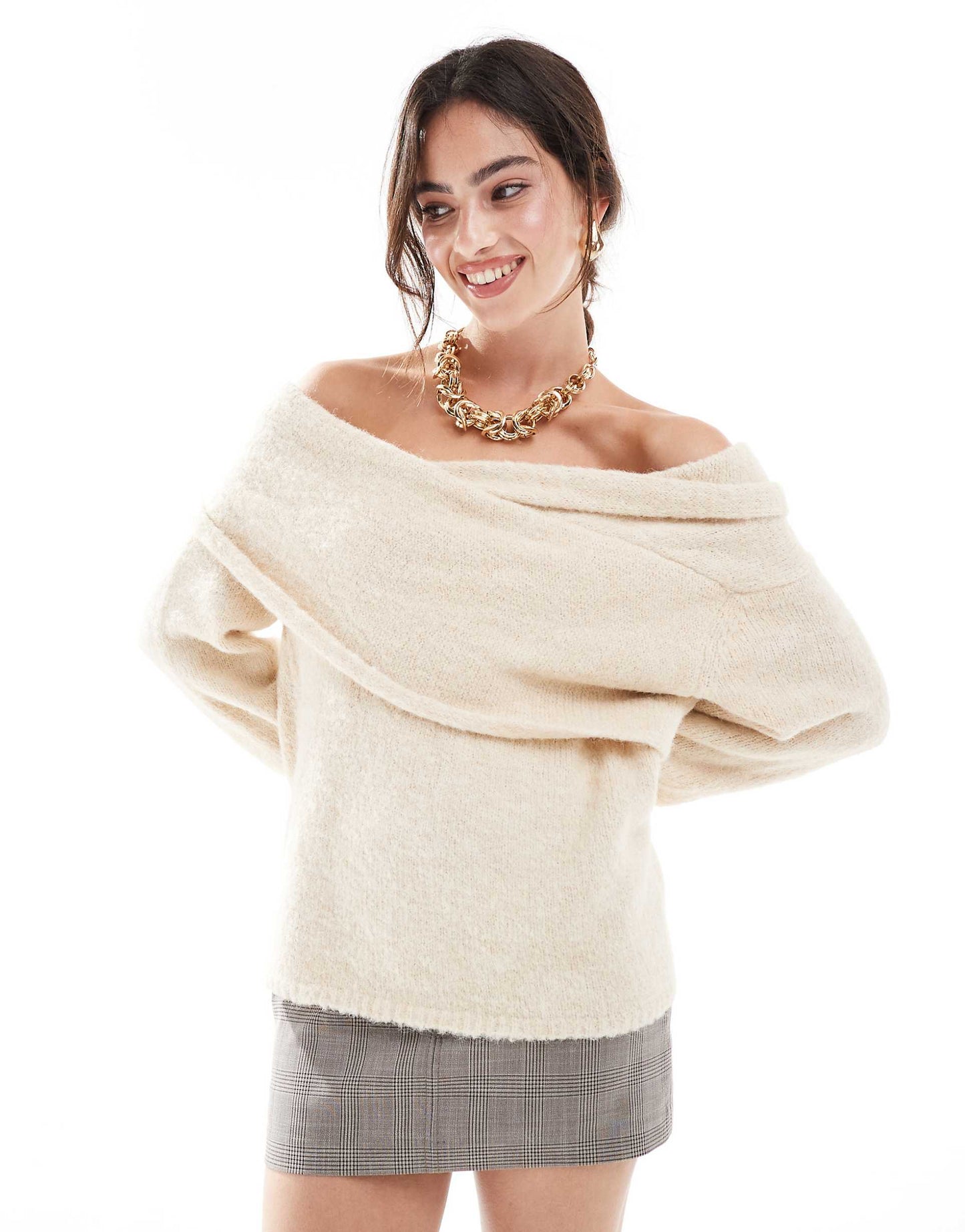 Chunky Wrap Bardot Knitted Jumper