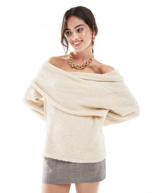 Chunky Wrap Bardot Knitted Jumper