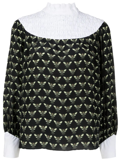 Ronnie Bee-Print Silk-Cotton Blouse